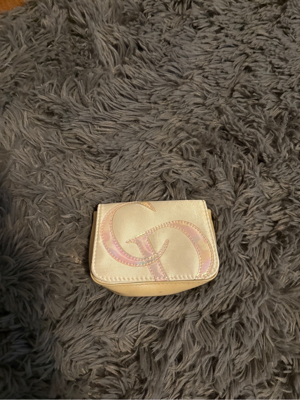 Dior Mini Cream Wallet with Pink Logo Accent